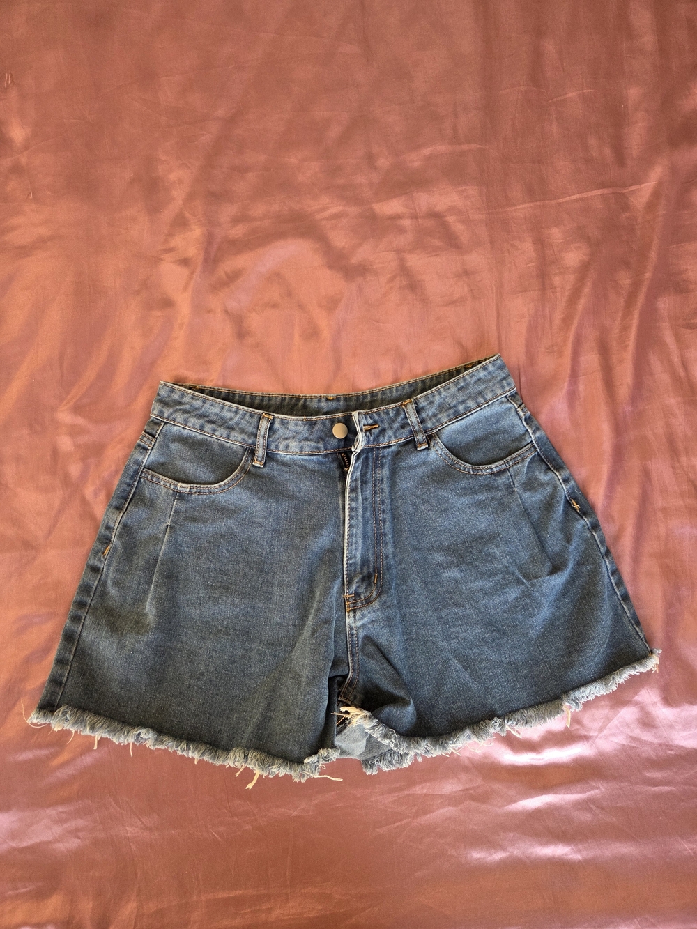 High-Rise Denim Frayed Hem Women's Shorts - Blue - Size L